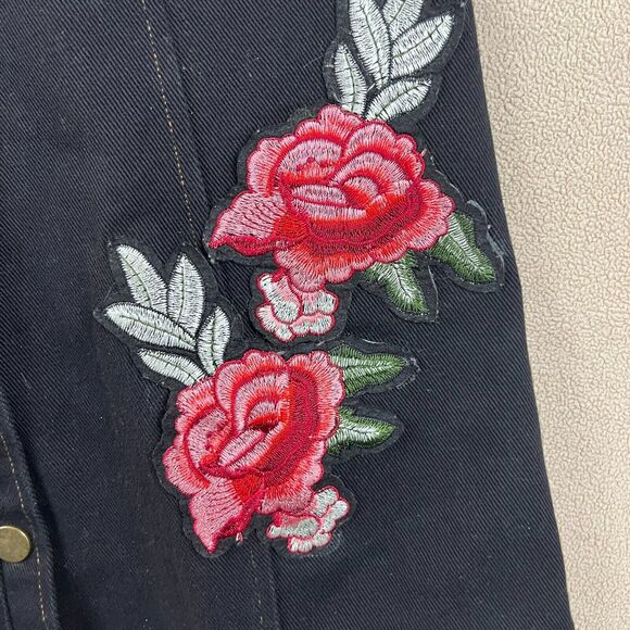 Lush Womens Dress SM Denim Bodycon Mini Roses Floral Spaghetti Strap Stretch Y2K - Picture 3 of 8